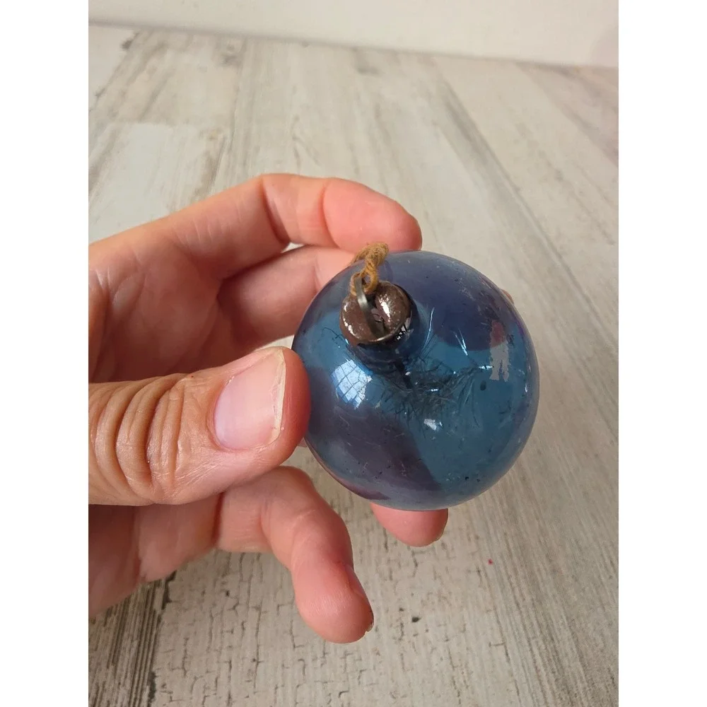 Antique tinsel unsilvered Blue ornament Xmas tree